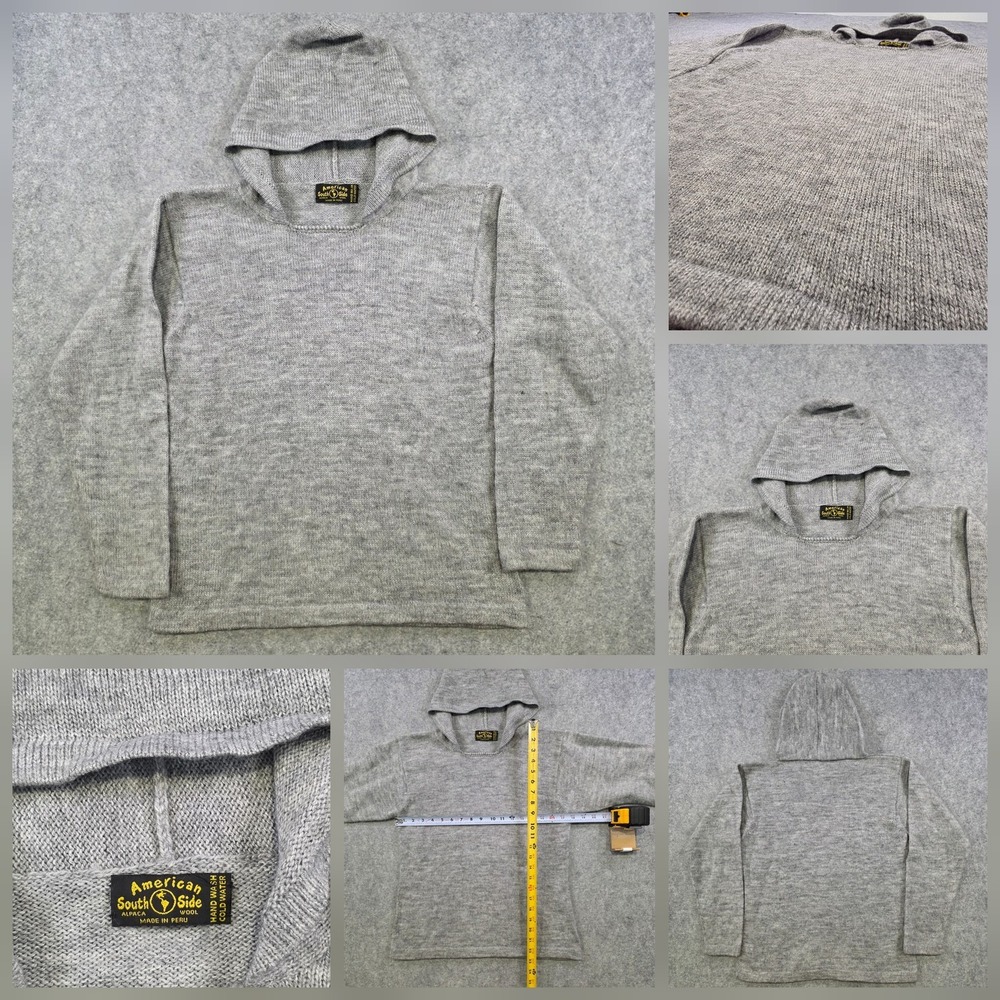 American South Side Sweater Womens Gray Alpaca Wool Hooded Knit‎ Pullover Winter